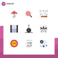 Group of 9 Flat Colors Signs and Symbols for circus strip kid film development tools Editable Vector Design Elements