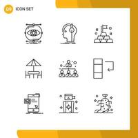 Modern Set of 9 Outlines Pictograph of business furniture producer dinner rich Editable Vector Design Elements