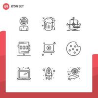 Set of 9 Vector Outlines on Grid for laptop game business chronometer activities Editable Vector Design Elements