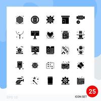 Group of 25 Solid Glyphs Signs and Symbols for not store flask shop institute building Editable Vector Design Elements