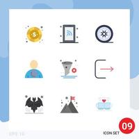 Mobile Interface Flat Color Set of 9 Pictograms of denied blocked wifi avatar tape reel Editable Vector Design Elements