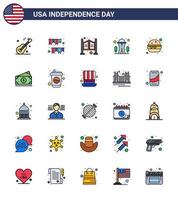 Happy Independence Day 4th July Set of 25 Flat Filled Lines American Pictograph of burger needle party landmark western Editable USA Day Vector Design Elements