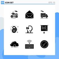 9 Universal Solid Glyphs Set for Web and Mobile Applications marketing solutions truck solution psychiatry Editable Vector Design Elements