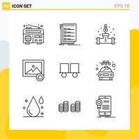 colección de 9 iconos de línea universal conjunto de iconos para web y móvil vector