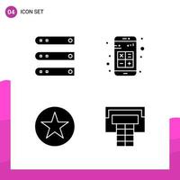 paquete de conjunto de iconos de glifo de 4 iconos sólidos aislados en fondo blanco para aplicaciones móviles y de impresión de diseño de sitios web receptivos vector