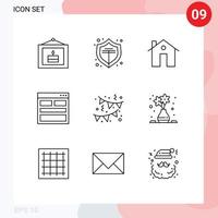 Pack of 9 creative Outlines of birthday form apartment contact us communication Editable Vector Design Elements