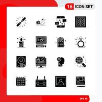 Creative Set of 16 Universal Glyph Icons isolated on White Background vector