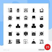 User Interface Pack of 25 Basic Solid Glyphs of team park headphone hammock food Editable Vector Design Elements