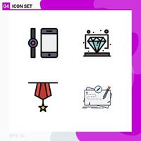 User Interface Pack of 4 Basic Filledline Flat Colors of connect insignia diamond vip plain Editable Vector Design Elements