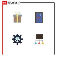 4 User Interface Flat Icon Pack of modern Signs and Symbols of gift coding ribbon door development Editable Vector Design Elements
