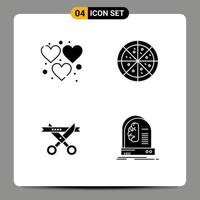 Set of 4 Commercial Solid Glyphs pack for heart opening play business brain Editable Vector Design Elements