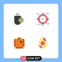 Group of 4 Flat Icons Signs and Symbols for computers search remove keyword fire fighting coat Editable Vector Design Elements