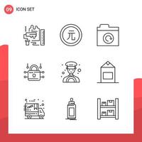 Pack of 9 Universal Outline Icons for Print Media on White Background vector