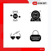 Creative Set of 4 Universal Glyph Icons isolated on White Background vector