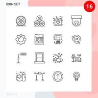 Modern Set of 16 Outlines and symbols such as cosmetics security camera village cctv idea Editable Vector Design Elements