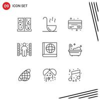 Pictogram Set of 9 Simple Outlines of book task credit maze challenge Editable Vector Design Elements