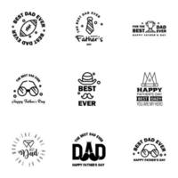Happy Fathers Day 9 Black Vector Element Set Ribbons and Labels Editable Vector Design Elements