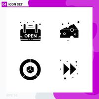Solid Icon set Pack of 4 Glyph Icons isolated on White Background for Web Print and Mobile vector