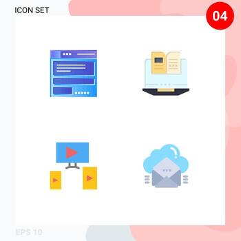 Group of 4 Modern Flat Icons Set for file video code book cloud Editable Vector Design Elements
