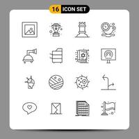 Pictogram Set of 16 Simple Outlines of copier clean figure bathroom rest Editable Vector Design Elements