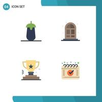 4 Universal Flat Icons Set for Web and Mobile Applications brinjal award food living prize Editable Vector Design Elements