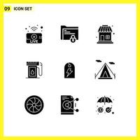 Mobile Interface Solid Glyph Set of 9 Pictograms of sign drop safe folder oil gasoline Editable Vector Design Elements