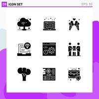 Group of 9 Modern Solid Glyphs Set for browser coding ice cream code app Editable Vector Design Elements