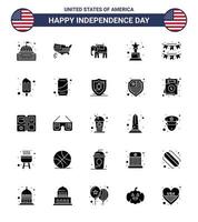 USA Happy Independence DayPictogram Set of 25 Simple Solid Glyph of decoration american usa trophy achievement Editable USA Day Vector Design Elements