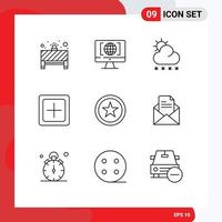 9 User Interface Outline Pack of modern Signs and Symbols of favorite new forecast increase add Editable Vector Design Elements