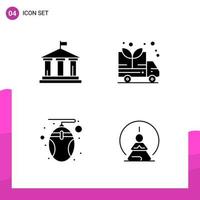 paquete de conjunto de iconos de glifo de 4 iconos sólidos aislados en fondo blanco para aplicaciones móviles y de impresión de diseño de sitios web receptivos vector