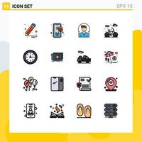 Pack of 16 creative Flat Color Filled Lines of folder education male alarm life Editable Creative Vector Design Elements