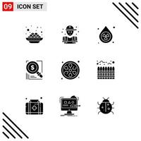 User Interface Pack of 9 Basic Solid Glyphs of solution magnifer plumbing dollar pollution Editable Vector Design Elements