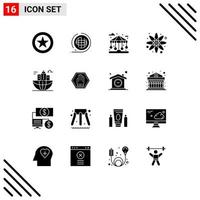 Modern Set of 16 Solid Glyphs and symbols such as global business city building energy Editable Vector Design Elements