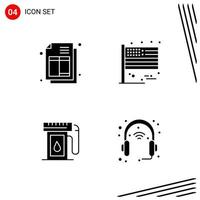 Collection of 4 Vector Icons in solid style Pixle Perfect Glyph Symbols for Web and Mobile Solid Icon Signs on White Background 4 Icons