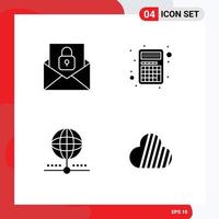 Set of 4 Modern UI Icons Symbols Signs for communication connect lock interaction global Editable Vector Design Elements