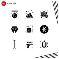 Solid Glyph Pack of 9 Universal Symbols of coffee food moon summer gear Editable Vector Design Elements