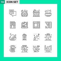 Pack of 16 Line Style Icon Set Outline Symbols for print Creative Signs Isolated on White Background 16 Icon Set vector