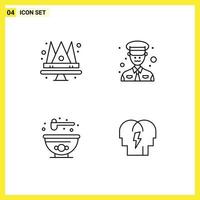 Modern Set of 4 Filledline Flat Colors Pictograph of crown food queen police in Editable Vector Design Elements