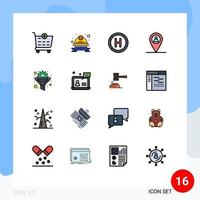 16 concepto de línea llena de color plano para sitios web móviles y aplicaciones filtro de engranajes mapa de cog del hospital elementos de diseño de vectores creativos editables