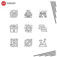 User Interface Pack of 9 Basic Outlines of christmas present cheers package gift Editable Vector Design Elements