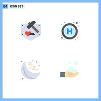 Pictogram Set of 4 Simple Flat Icons of day moon mustache hospital hand Editable Vector Design Elements