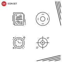 Set of 4 Modern UI Icons Symbols Signs for chart optimization report symbolism time optimization Editable Vector Design Elements