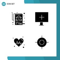 Vector Pack of 4 Glyph Symbols Solid Style Icon Set on White Background for Web and Mobile