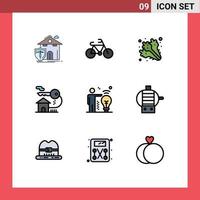 grupo de 9 signos y símbolos de colores planos de línea rellena para elementos de diseño de vectores editables para el hogar de la dieta clave del hombre