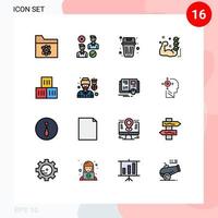 16 Universal Flat Color Filled Lines Set for Web and Mobile Applications routine checklist cancel gym garbage Editable Creative Vector Design Elements