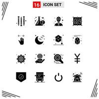 Modern Set of 16 Solid Glyphs and symbols such as zoom out left worker gesture image Editable Vector Design Elements