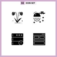 4 Universal Solid Glyph Signs Symbols of flower database spring cutting communication Editable Vector Design Elements