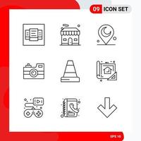 conjunto creativo de 9 iconos de contorno universal aislado sobre fondo blanco vector