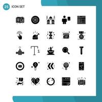 Pack of 25 Modern Solid Glyphs Signs and Symbols for Web Print Media such as web internet moon mobile device Editable Vector Design Elements