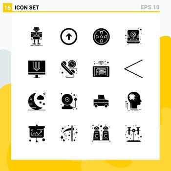 16 glifos sólidos universales establecidos para aplicaciones web y móviles trébol irlandés interfaz de usuario sombrero viento elementos de diseño vectorial editables vector